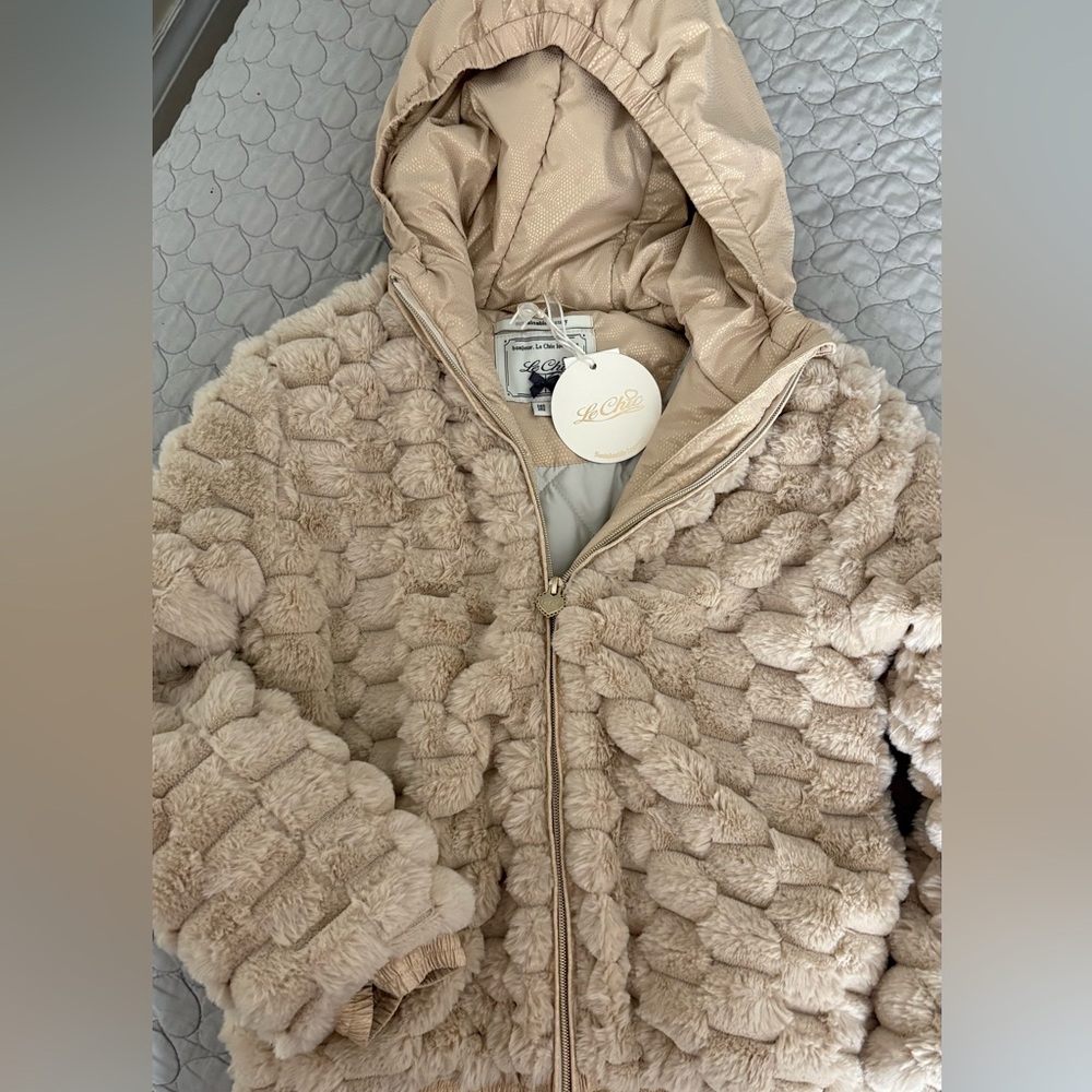 Kids Beige Textured Puffer Jacket - size: 10/12